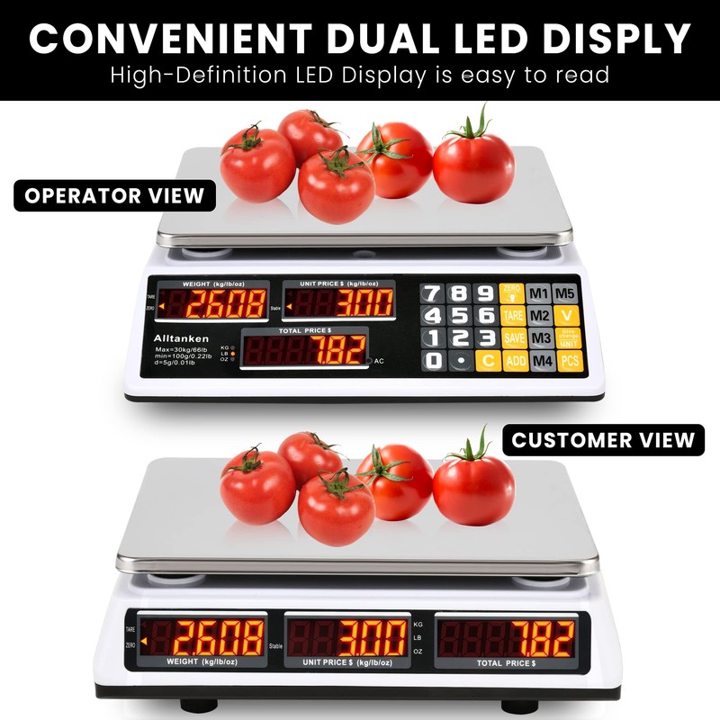 Price Computing Scale 66lb/30kg Commercial Food Scale, lb/kg/oz Conversion with