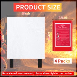 Copkim 4 Packs Emergency Fire Blanket, Fiberglass Fire Suppression Blanket with Box Fireproof Flame Retardant Safety Survival Cover for Home Kitchen Fireplace Grill Office Warehouse
