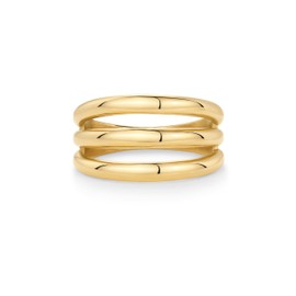 PAVOI 14K Gold Plated Chunky Curved Triple Stackable Ring for Women - Stainless Steel Three in One Statement Rings - Waterproof Thick Multi-Bands, 7, Yellow Gold, No Gemstone
