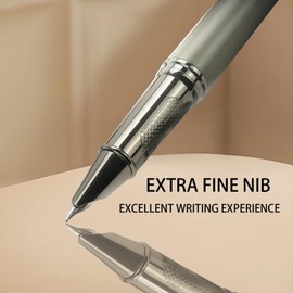 Fountain Pen Fine Nib for Writing, Refillable Metal Ink Pens with 5 Black and 5 Blue Ink Refills Cartridges, Best Pen Gift Set for Men & Women, Business Executive Professional Pen for Work, Gray Green