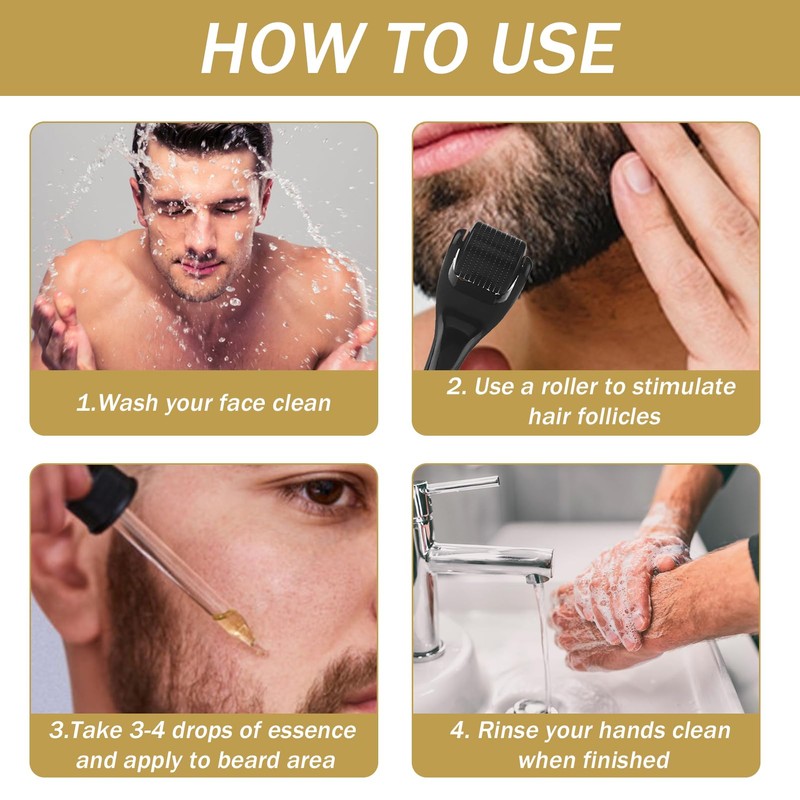 Bartwuchs Kit,Bartwachstum Set mit Dermaroller Bartroller,Bartwuchs Serum Öl/Beard Roller,Beard Growth