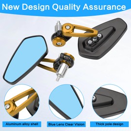 RIDLOG Motorcycle Bar End Mirrors 7/8'' 22mm CNC Aluminum Universal Rear View Side Mirror Fit for Honda Grom Kawasaki Suzuki Ducati Yamaha and More Street Sport Bike Scooter Cruisers (Gold)