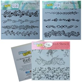 Crafters Workshop Border Stencils for Painting - Victorian, Ornate, Floral Theme Reusable Stencil for Wall, Wood, Furniture | Template Set with Board for Journaling, Canvas, Crafts, Signs | 6x6 Inch