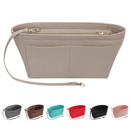 Soyizom Felt Handbag Organiser Purse Organiser Felt Insert Bag Organisers Multi Pockets Tote Bag Bag in Bag for Women, Beige-L