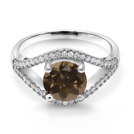 Gem Stone King 925 Sterling Silver Brown Smoky Quartz Ring For Women (2.20 Cttw, Round 8MM, Gemstone Birthstone, Size 8)