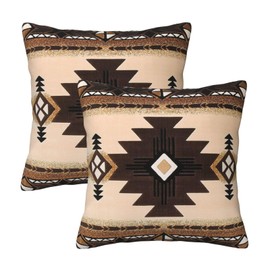 Western Southwest Aztec Pillow Covers 18x18 Set of 2, Native American Brown Throw Pillow Covers Outdoor Decorative Pillow Case for Couch Bed Sofa Cushion Home Decor
