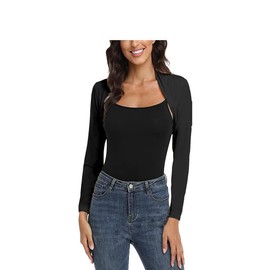 BODYWEAR LTD - Womens Plain Bolero Ruched Long Sleeve Open Front Cropped Cardigan Jacket Style Fashionable Stylish Sophisticated Comfortable & Versatile (Black, S/M)