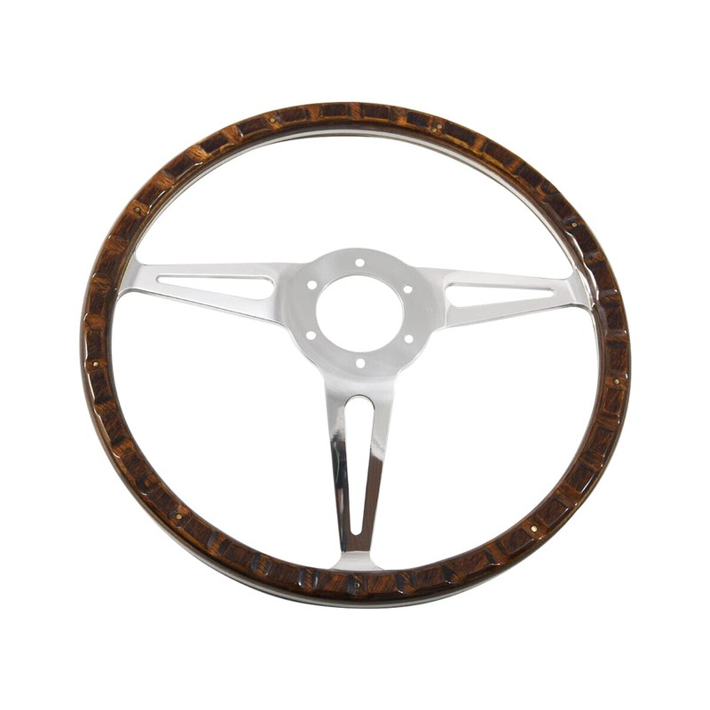 14'' Classic Riveted wooden steering wheel with 6 bolt and