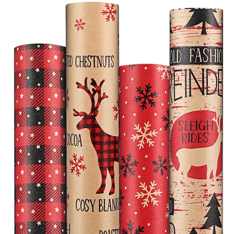 Anvure Christmas Wrapping Paper (4 Rolls: 93 sq. ft total)