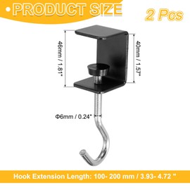 PATIKIL Desk Hook, 2Pcs Desk Mount Bag Holder Hook Square J Hooks for Hanging Bag Backpack Under Desk Clamp Purse Adjustable Headphone Table Closet Door Under Counter, Black