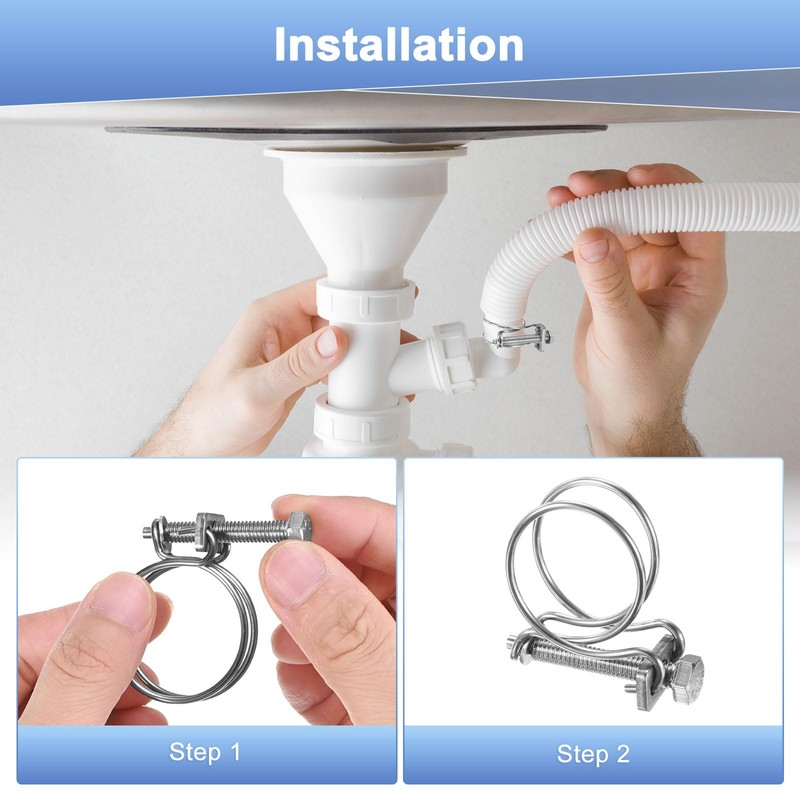 M METERXITY 6pcs Double Wire Hose Clamp 45-50mm 304 Stainless