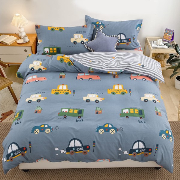 Cars Bedding Set fit to Junior Toddler Cot Bed Duvet Cover Purified Cotton with Pillow Case for Girls Boys(2Pcs, 120x150cm)