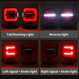 WUSHIXAN Wireless Trailer Lights Magnetic - Adjustable Magnetic Tow Light with 2 Mounting Options USB-C Rechargeable Towing Tail Light Kit Reverse Light for Trucks, Boat, RV, Vehicle, Caravan