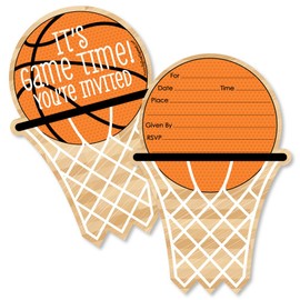 Big Dot of Happiness Nothin' but Net - Basketball - Shaped Fill-in Invitations - Baby Shower or Birthday Party Invitation Cards with Envelopes - Set of 12