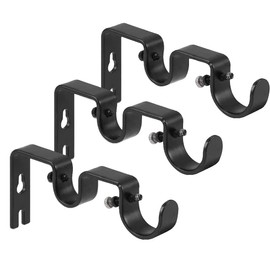 ANCLLO Heavy Duty Curtain Rod Brackets Double Curtain Rod Holders, 1 Inch and 5/8 Inch (Set of 3, Black)