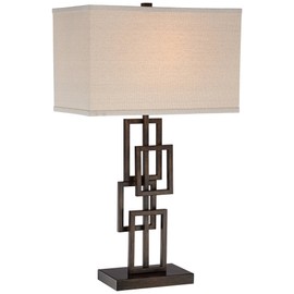 360 Lighting Kory Modern Industrial Table Lamp 29" Tall with USB Charging Port Dark Bronze Brown Rectangular Shade for Bedroom Living Room Nightstand Bedside Night Stand Office Kids Room