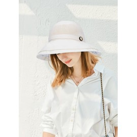 Women-Mesh-Sun-Hats Summer-Beach Hat UV Protection Wide Brim Packable Bucket Cap UPF50+ Beige