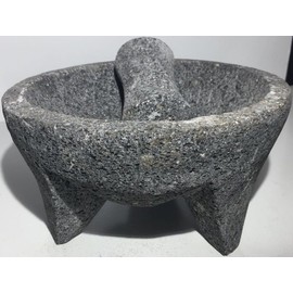 Made in Mexico Piedra Negra Black Stone Genuine Mexican Manual Guacamole Salsa Maker Volcanic Lava Rock Molcajete/Tejolote Mortar and Pestle Herbs Spices Grains 7" Large