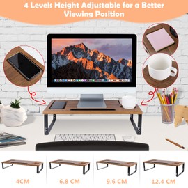 Kavalan Monitor Stand Riser Organizer, Height Adjustable Metal and Wood Desk Organizer with Phone Tablet Holder, Supports Heaviest Monitor, Printer, Laptop, Computer Screen, Wood Color