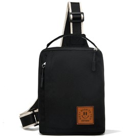 Small Sling Bag Crossbody Bags with 3-Zipper Pockets Large Roomy Waterproof Fabric Chest Bag for Women(Black)