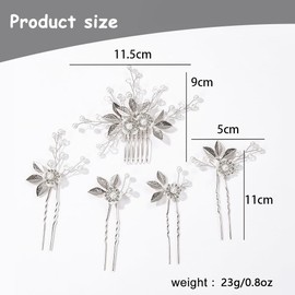 QKEPCY Women's Hair Clips Leaf Shape Pearl Golden Flowers Silver Delicate Elegant Hypoallergenic Suitable for Weddings Parties Shows