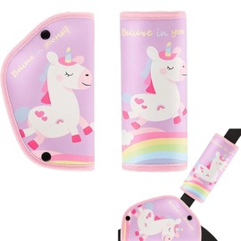 Seatbelt Covers Kids, 2Pcs Car Seat Belt Pads for Kids, Soft Fleece Shoulder & Waist Strap Covers with Non-Slip Positioning Clip, Anti Escape Comfort for Long Rides, School Commutes, Road Trips