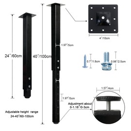 QLLY Adjustable Square Table Leg, 24-40 inch, 60-100cm, Home Office Custom DIY Table Legs, Furniture Leg Set (1, Black)