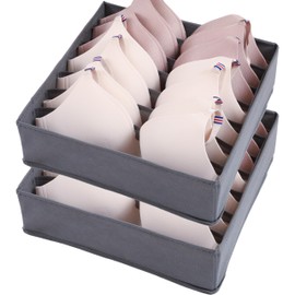 FAMALAHEE 2Pack Drawer Organizer Divider, Foldable Closet Storage Organizer Basket, and Fabric Organization Bins for Clothes, Socks, Underwear, Bras, Ties, Accessories, (Small size For Bra Grey)