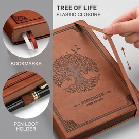 RETTACY A5 Dotted Journal Notebook, Hardcover Leather Bullet Dot Grid Journal, 320 Pages for Writing, Inner Pocket, Premium Paper, for Women Men Note-Taking, Doodling,14.5 x 21cm-Browm