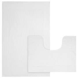 Olivia Rocco Monaco 2 Piece Bath Mat & Pedestal Set, Super Soft Cotton Non Slip Bathroom Set Water Absorbent Bathmats for Bathroom Floor Quick Dry Bath Rug Foot Mat, White
