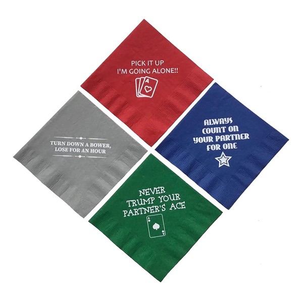 Euchre Party Drink Napkins Variety Set of 20 Multi Colored