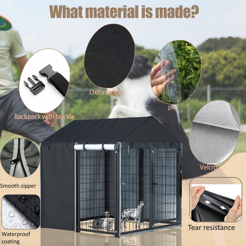 LYBOSH Outdoor Dog Kennel Cover,Full Coverage for 4.2'Dx4.2'Wx4.5'H Dog Cages,600d