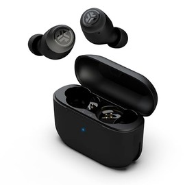 JLab Go Air Pop+ True - Audífonos inalámbricos Bluetooth 5.3 y funda de carga, negro, conexión dual, resistencia al sudor IPX4, 3 ajustes ecualización Signature, Balanced, Bass Boost