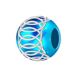 Andante-Stones Silver Bead Charm (Turquoise Blue) with Silver Decoration - Element Ball for European Beads + Organza Pouch, organza