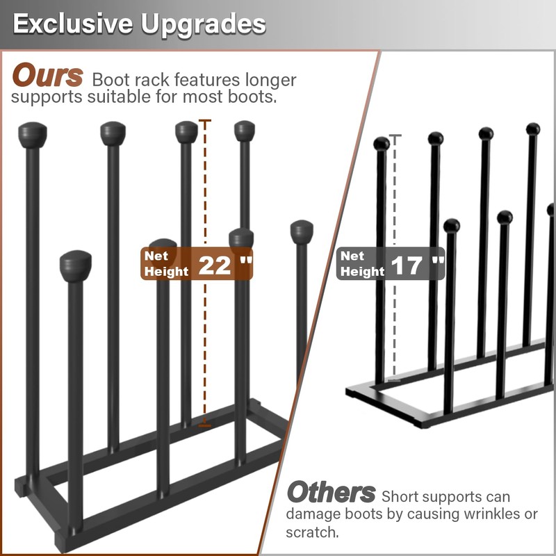 22.5 Inches Free Standing Shoe Racks, Tall Black Metal Boot