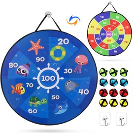 Children's Velcro Dartboard, Foldable Double-Sided Toy Dartboard with Animal Motifs and Numbers Including 12 Sticky Balls, Dart Throwing Game Board for Young and Old Boys Girls, 66 cm