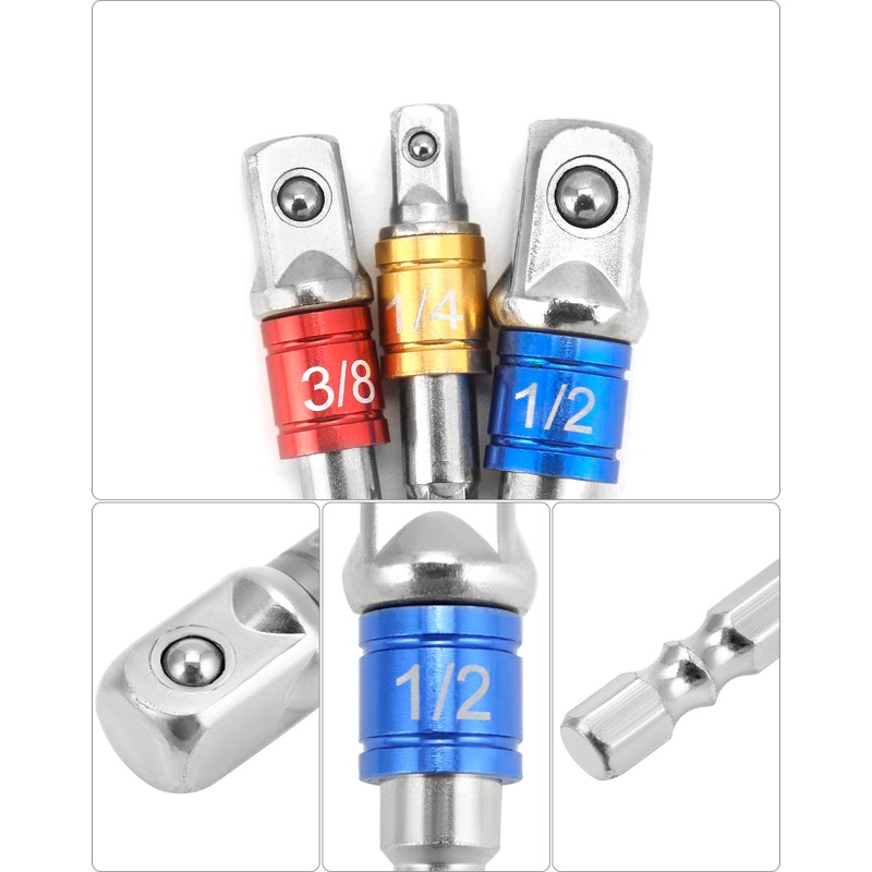 QWORK® 7pcs Impact Socket Adaptor Set, 1/4", 1/2", 3/8" Socket