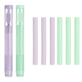 PATIKIL 8pcs Erasers, Sliding Elastic Eraser Push-Pull Cute Pencil Eraser Soft Large Plastic Sleeve for Sketching, Painting, Artist, Teacher Pencils, Purple Green TPE