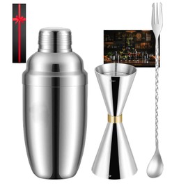 Cocktail Set Stainless Steel Shaker Set Bartender Tools Measuring Cup Double Ended Bar Spoon Urn Shaker Oz Cup Graduated Cup Double Ended Bar Spoon Cocktail Spoon Stainless Steel Spoon (Set of 3)