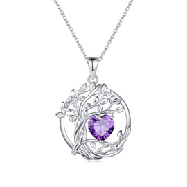 AGVANA Women's Birthstone Necklace, 12 Months, Power Stone, Tree of Life Motif, Platinum Plated, Silver, 925 Silver, Amulet, Jewelry, Accessories, Birthday, Mother's Day, Gift Wrapping Supplies
