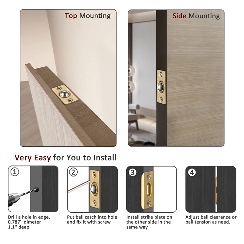 JQK Closet Ball Catch Door Hardware, Stainless Steel Catch Adjustable