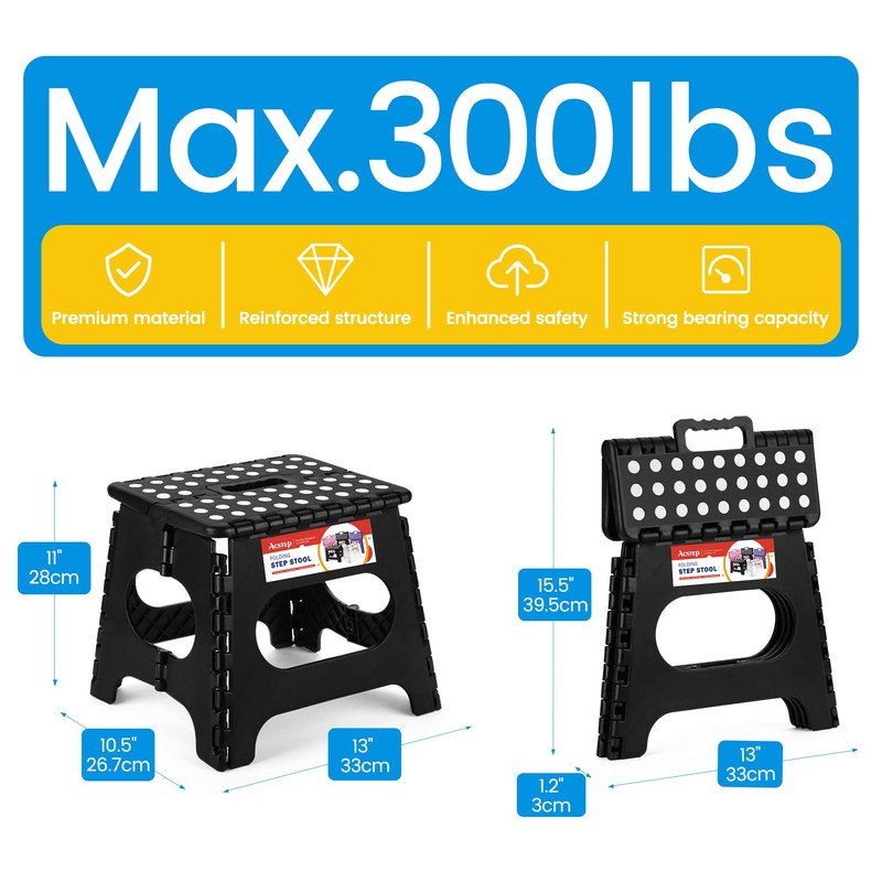 ACSTEP Folding Step Stool for Adults-11 Height Lightweight Plastic Stepping