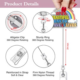 TOUNER It's A Beautiful Day to Save Lives Funny Rainbow Badge Reel with Silver Glitter, Retractable ID Clip Holder for ER RN ICU Nurse Doctor Medical Student, Thank You Gift for Therapist Coworkers