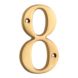 HASWARE House Number Sign 10cm, Polished Brass Finish, Stylish Corrugated Modern Door Number Sign, Street Number House Address Numbers (8, Brass)