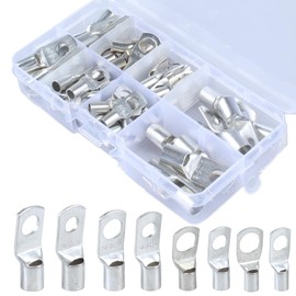 DIANQI 60PCS Tinned Copper Wire Lugs kit, Battery terminal connectors Cable Ends, Ring terminals used on AWG10 8 6 4 Cables, 1/4" and 5/16" ring eyelets