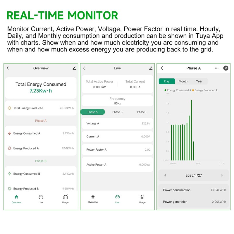 WiFi Energy Monitor with 2 * 300A Clamps, Real-Time Electricity