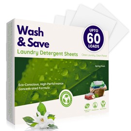 WASH & SAVE Laundry Detergent Sheets (60 Loads, 30 Sheets) | Plant Based, Eco-Friendly, Hypoallergenic Liquidless Detergent, Perfect for Travel & Dorm (Spring Fresh)