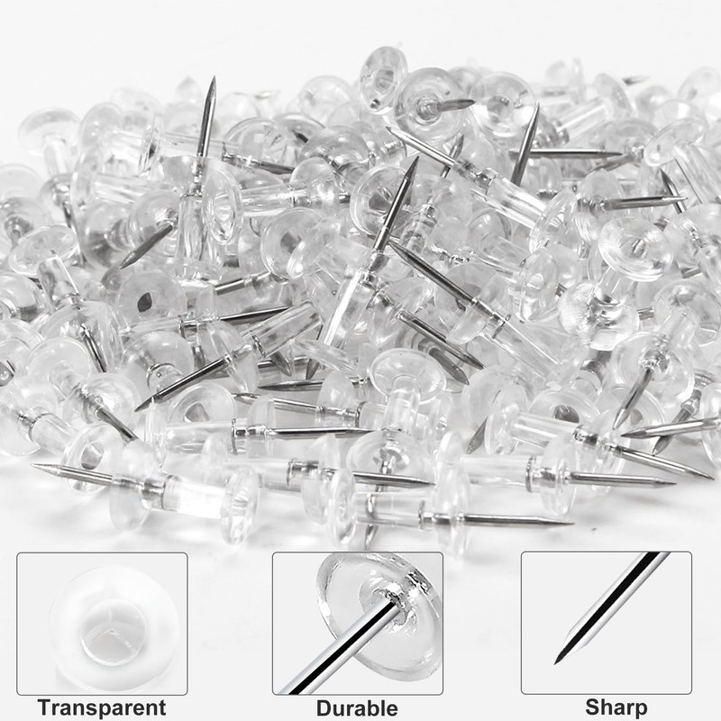 200pcs Transparent Push Pins, Plastic Head Drawing Poster Tacks Needle,