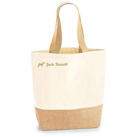 Jack Russell Jute Jute Shopper Shopping Bag Dog Motif Embroidery, natural