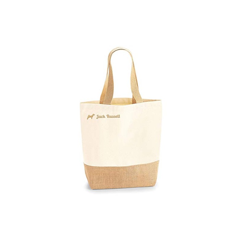 Jack Russell Jute Jute Shopper Shopping Bag Dog Motif Embroidery,
